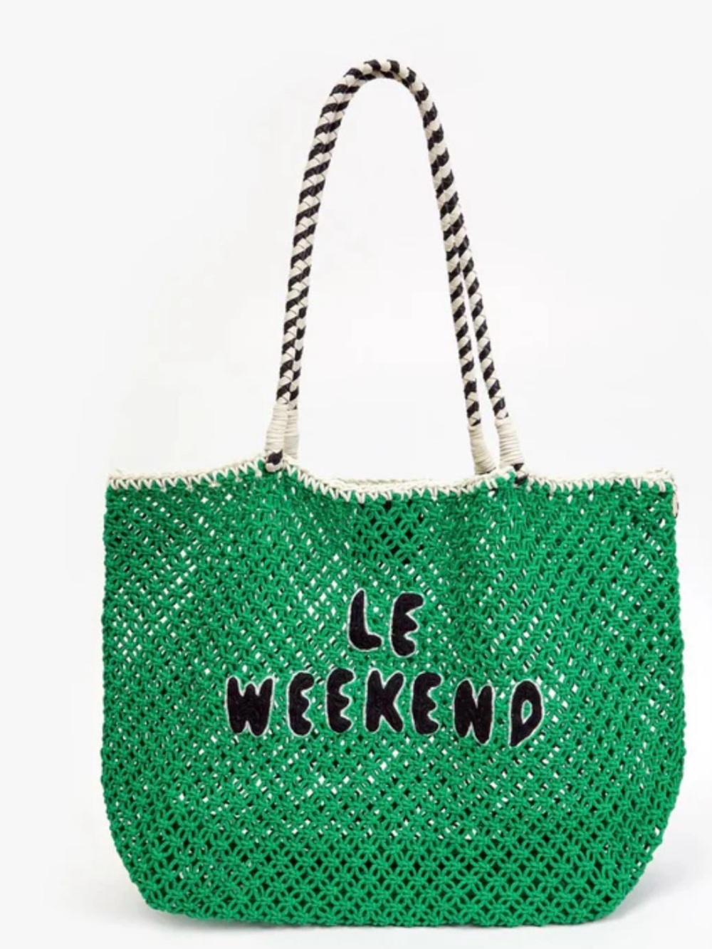 CLARE V . Le Weekend Knot Tote In Green Crochet